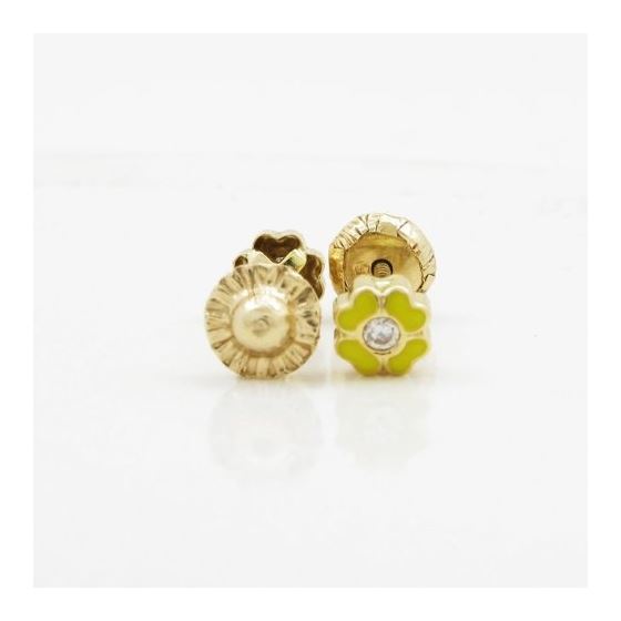 14K Yellow gold Flower cz stud earrings for Children/Kids web112 2