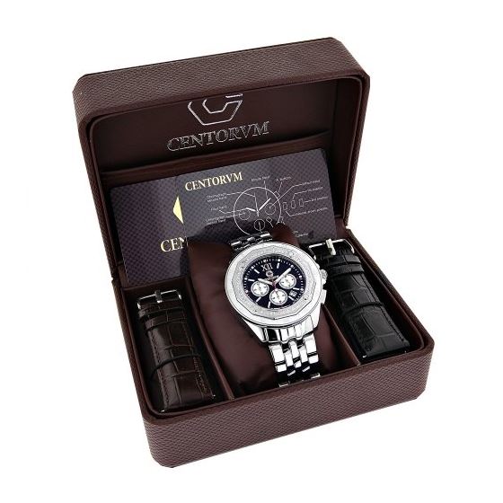 Centorum Unique Falcon Mens Real Diamond Watch 0.55ct White MOP Chronograph 4