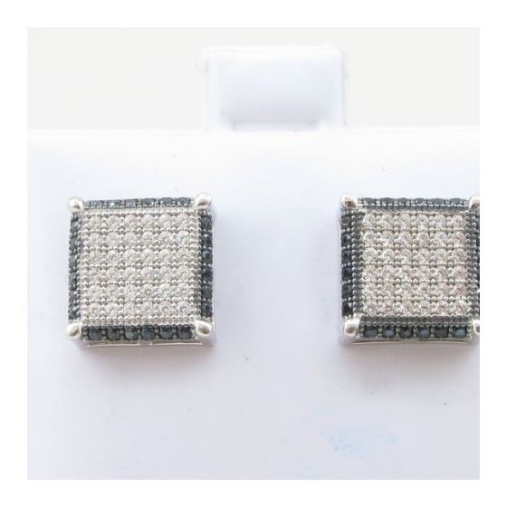 Mens .925 sterling silver Black and white 6 row square earring MLCZ120 4mm thick and 10mm wide Size 