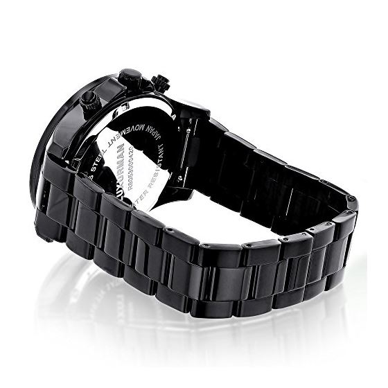Mens Real Black Diamond Watch 0.20ct Black MOP Black Steel Band by Luxurman 2