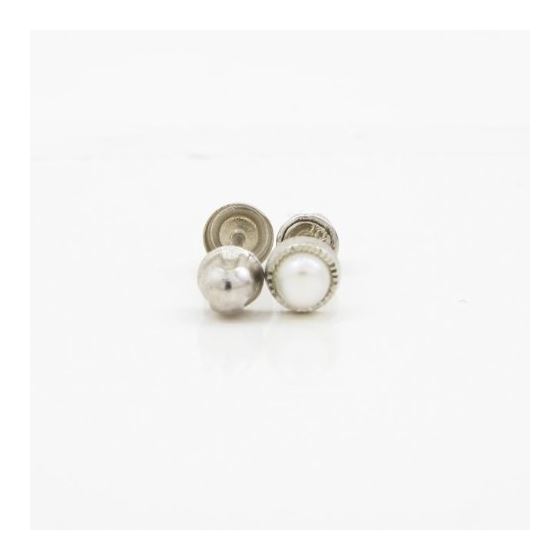 14K White gold Round pearl stud earrings for Children/Kids web519 2
