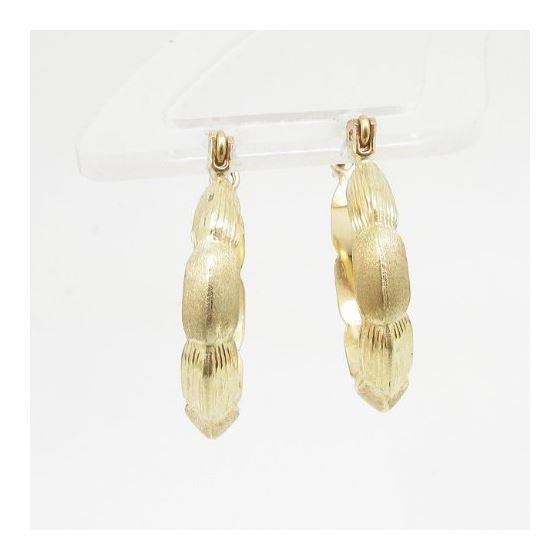 10k Yellow Gold earrings Fancy puff bamboo gold earrings AGBE75 2