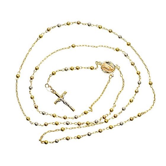 14K 2TONE Gold HOLLOW ROSARY Chain - 28 Inches Long 2.9MM Wide 2