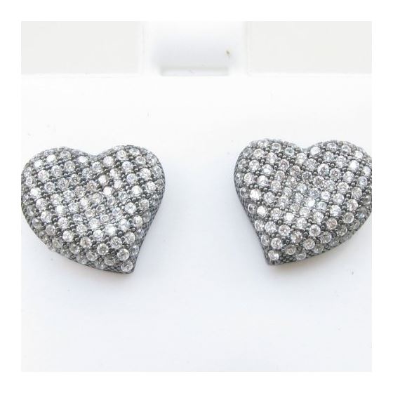 Womens .925 sterling silver Black and white heart earrings 4mm thick and 13mm wide Size 2