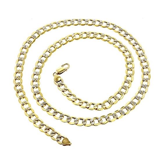 "10K Yellow Gold 7mm wide 24"" long diamond cut Curb Cuban Italy Chain Necklace with Lobster Clasp G