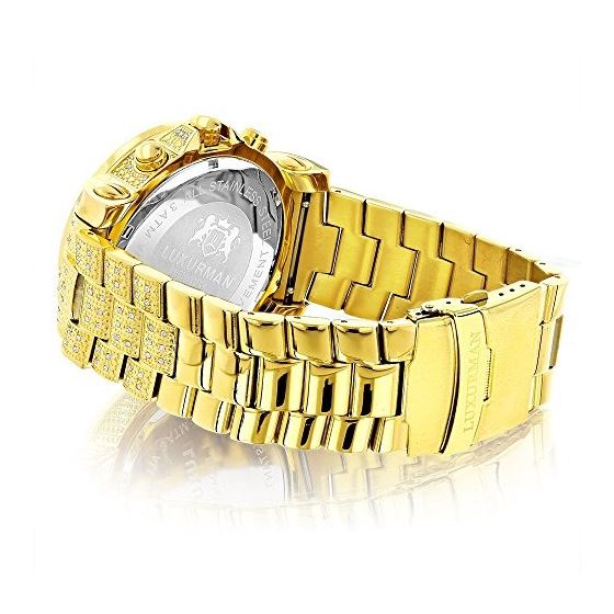 Oversized Iced Out Mens Diamond Watch Yellow Gol-2