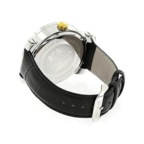 New White And Yellow Gold Luxurman Mens Diamond Watch 0.18ct Black Leather Band 2