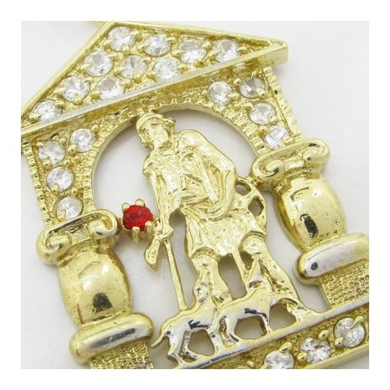 Mens 10k Yellow gold Red and white gemstone saint lazarus charm EGP51 2