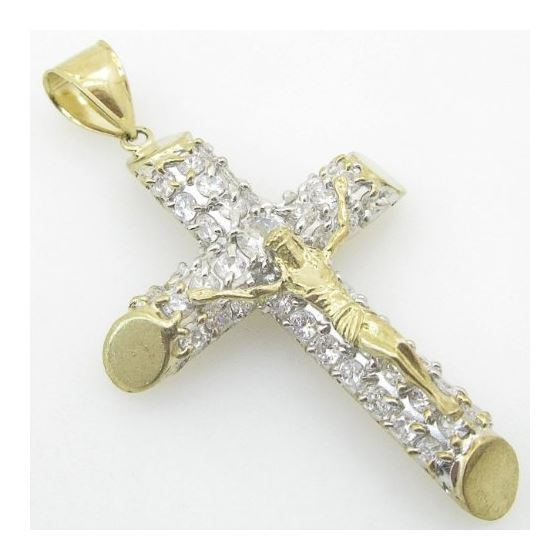 Mens 10K Solid Yellow Gold fully stoned jesus cross Length - 3.00 inches Width - 1.73 inches 2