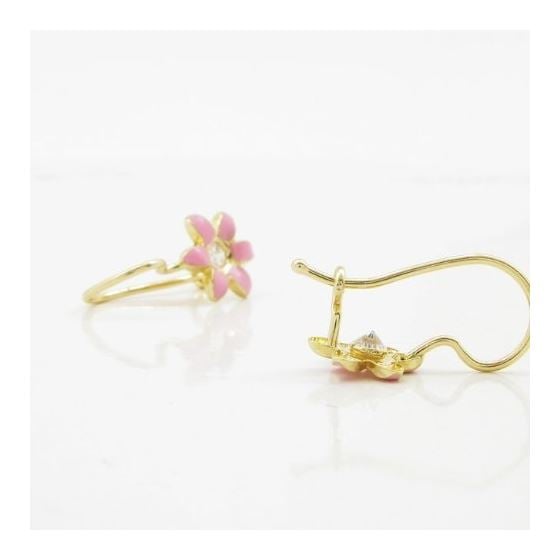 14K Yellow gold Flower cz hoop earrings for Children/Kids web46 4