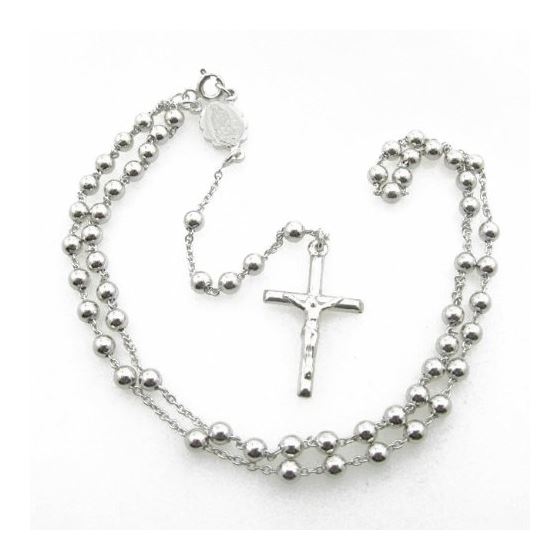 "Mens .925 Italian Sterling Silver white beaded rosary Length - 20 inches Width - 4mm (extender - 4.