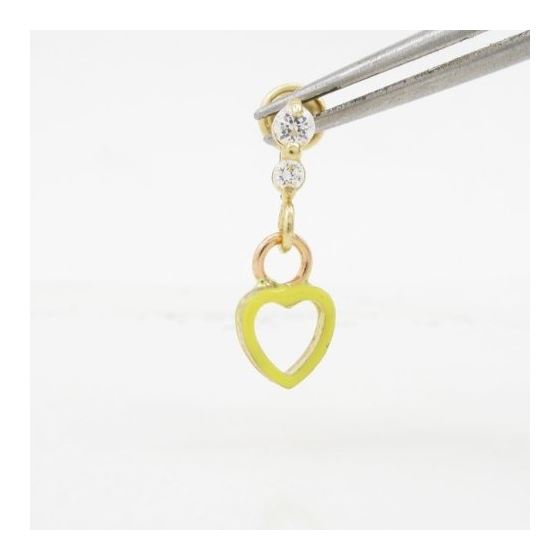 14K Yellow gold Open heart cz chandelier earrings for Children/Kids web412 2