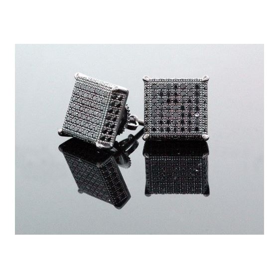 .925 Sterling Silver Black Square Black Onyx Crystal Micro Pave Unisex Mens Stud Earrings 12mm 2