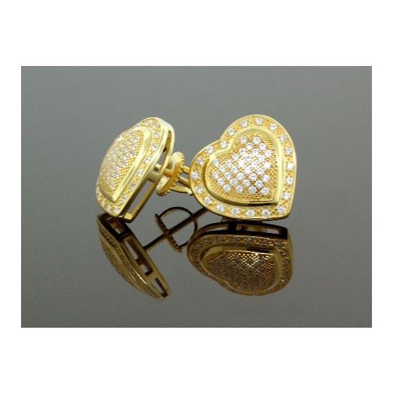 .925 Sterling Silver Yellow Heart White Crystal Micro Pave Unisex Mens Stud Earrings 2