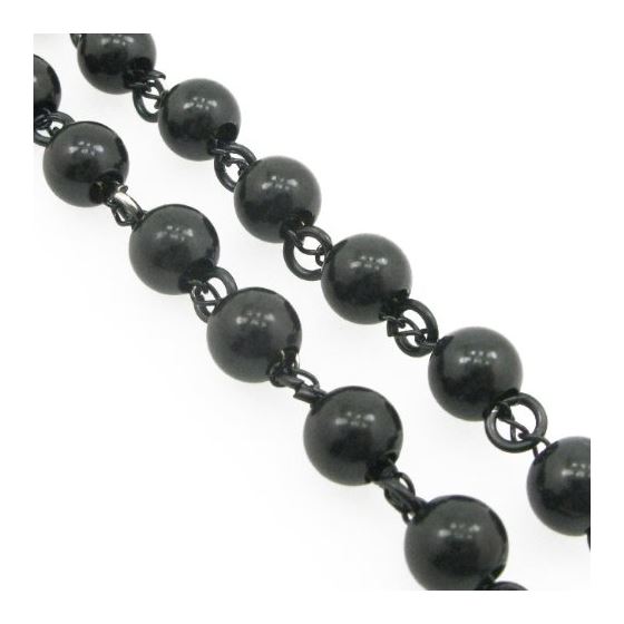 "Mens Black Stainless Steel Rosary Necklace with Cross - 32"" 4"