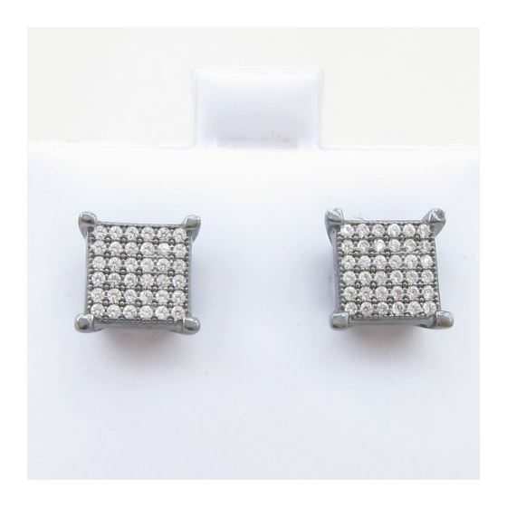 Mens .925 sterling silver Black and white 6 row square earring MLCZ9 5mm thick and 9mm wide Size 2