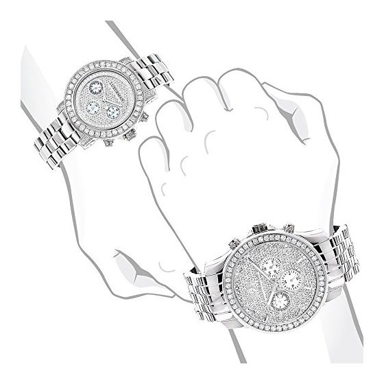 Genuine New Matching His and Hers Real Diamond Bezel Watch Set 6ct by Luxurman 4
