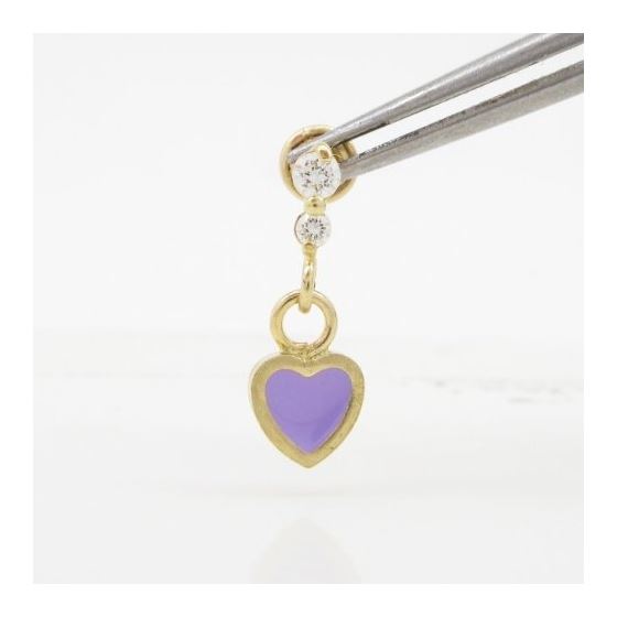 14K Yellow gold Thin heart cz chandelier earrings for Children/Kids web509 2