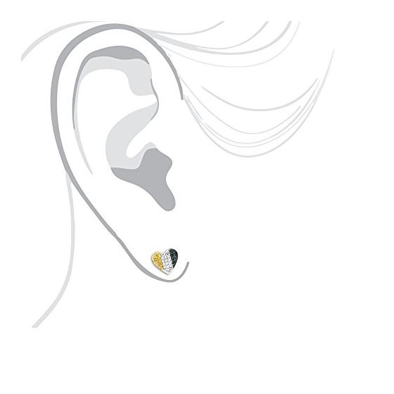 "Silver White Blue Yellow Diamond Heart Earrings (0.3CT