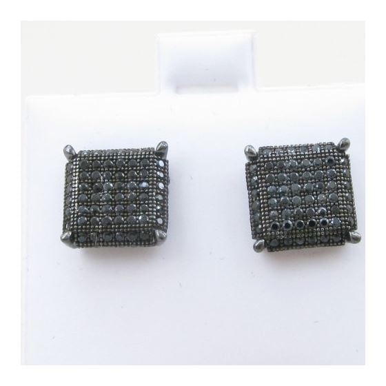 Mens .925 sterling silver Black 10 row square earring MLCZ73 4mm thick and 10mm wide Size 2