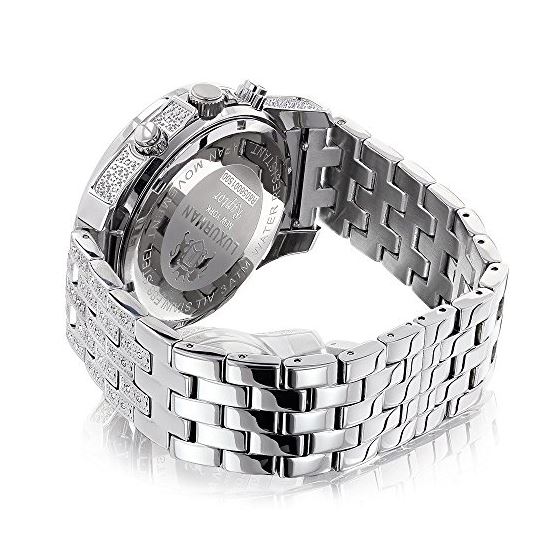 Luxurman Mens Three Chronograph Watches Genuine Diamond Watch 1.25ct 2