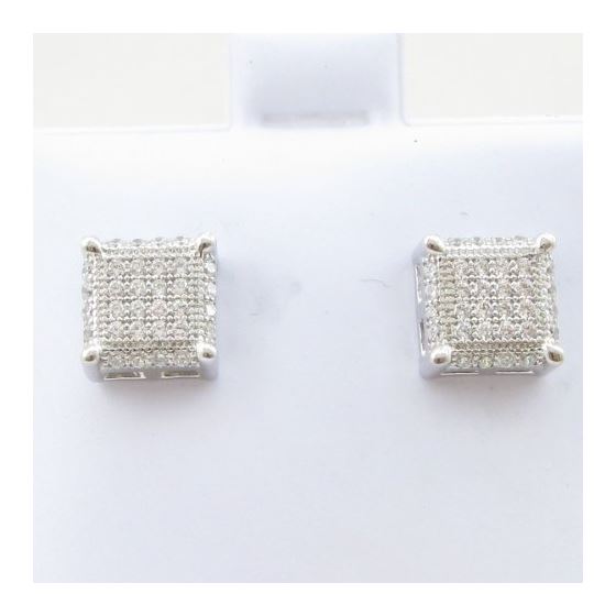 Mens .925 sterling silver White 6 row square earring MLCZ114 4mm thick and 7mm wide Size 2