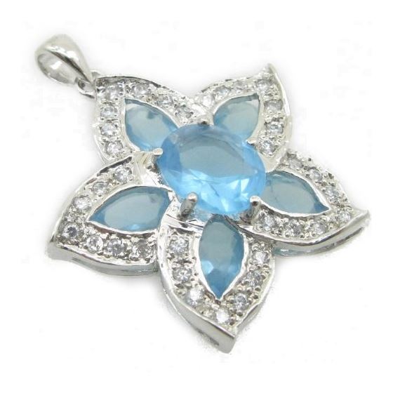 Ladies .925 Italian Sterling Silver Starfish Pendant with Blue Stone Length - 1.42in Width - 1.14in 