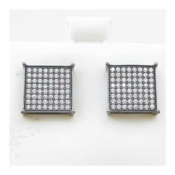 Mens .925 sterling silver Black and white 8 row square earring MLCZ24 3mm thick and 11mm wide Size 2