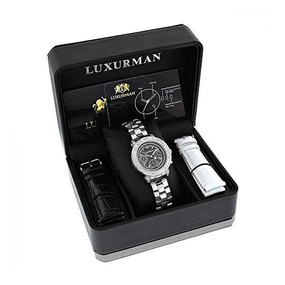 Luxurman Mens Genuine Diamond Watches: Plated Platinum Chronograph Watch 2ct 4