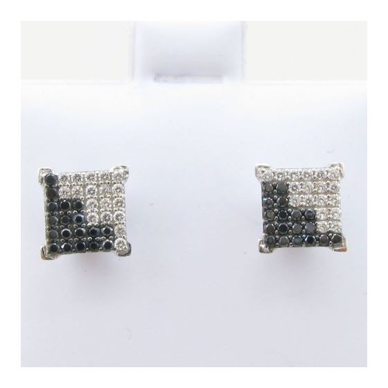 Mens .925 sterling silver White and black 6 row square earring MLCZ43 5mm thick and 8mm wide Size 2