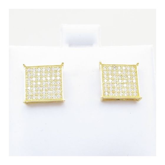 Mens .925 sterling silver Yellow 7 row square earring MLCZ17 2mm thick and 10mm wide Size 2