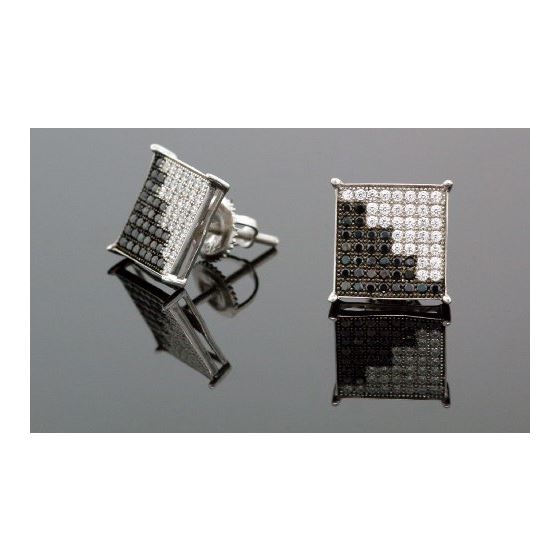 .925 Sterling Silver White Square White and Black Onyx Crystal Micro Pave Unisex Mens Stud Earrings 