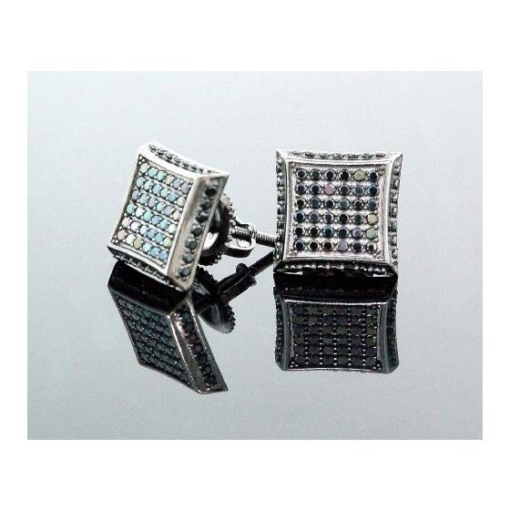.925 Sterling Silver Black Square Black Onyx Crystal Micro Pave Unisex Mens Stud Earrings 12mm 2