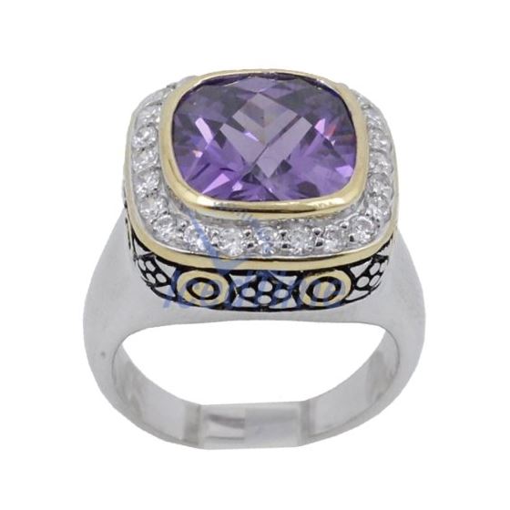 "Ladies .925 Italian Sterling Silver Purple Violet synthetic gemstone ring SAR19 6