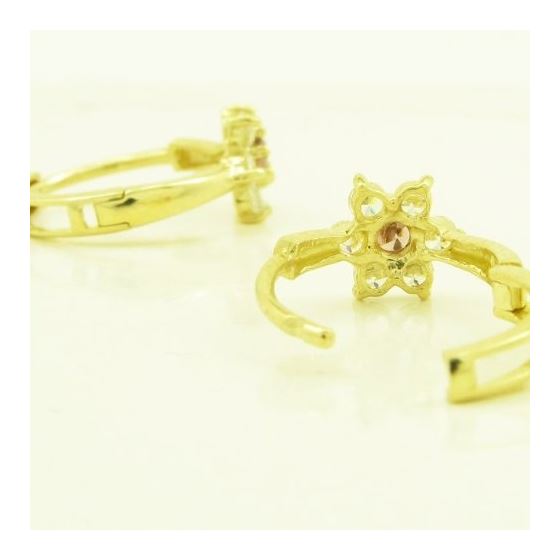 14K Yellow gold Flower cz hoop earrings for Children/Kids web262 4