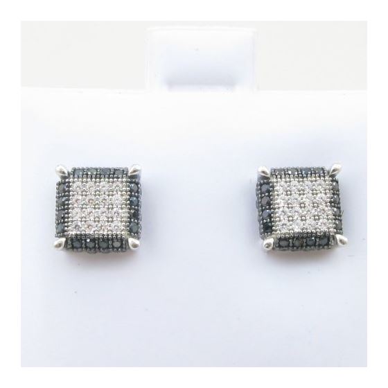 Mens .925 sterling silver White and black 8 row square earring MLCZ76 4mm thick and 7mm wide Size 2