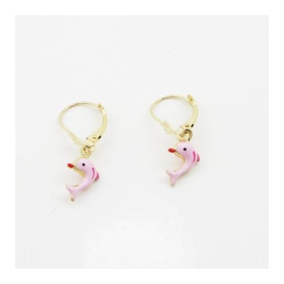 14K Yellow gold Dolphin chandelier earrings for Children/Kids web405 4