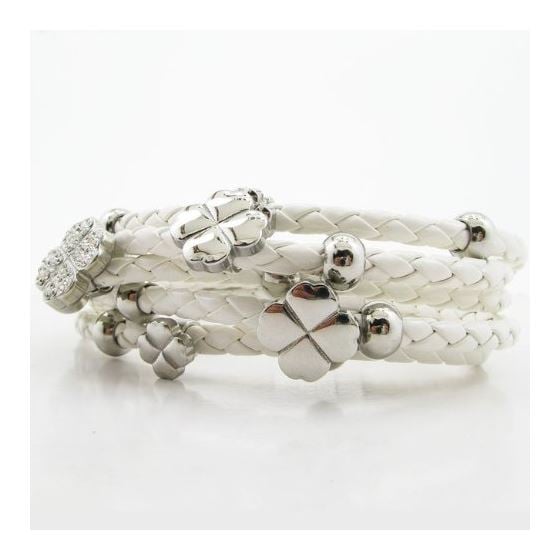 Womens White Band Flower Braided Bracelet CBBR1-2