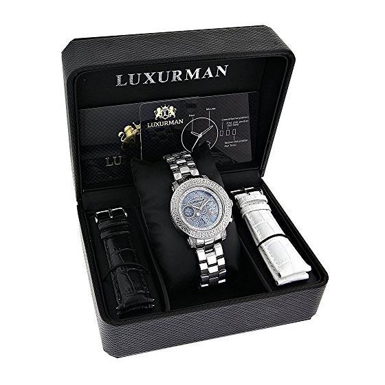 Luxurman Ladies Diamond Watch 0.30ct Blue MOP Sparkling Stones Three Chronograph 4