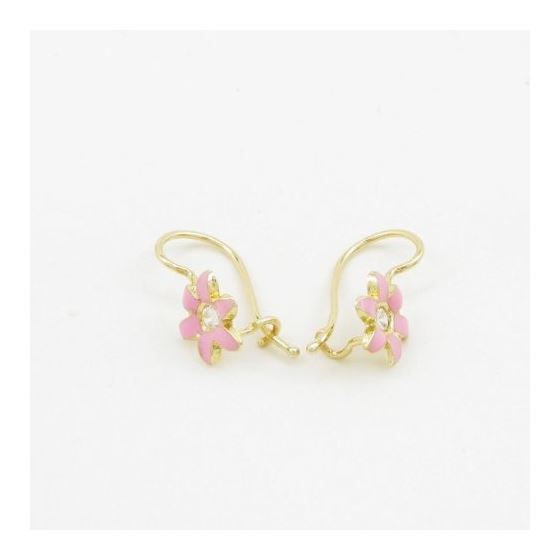 14K Yellow gold Flower cz hoop earrings for Children/Kids web46 2