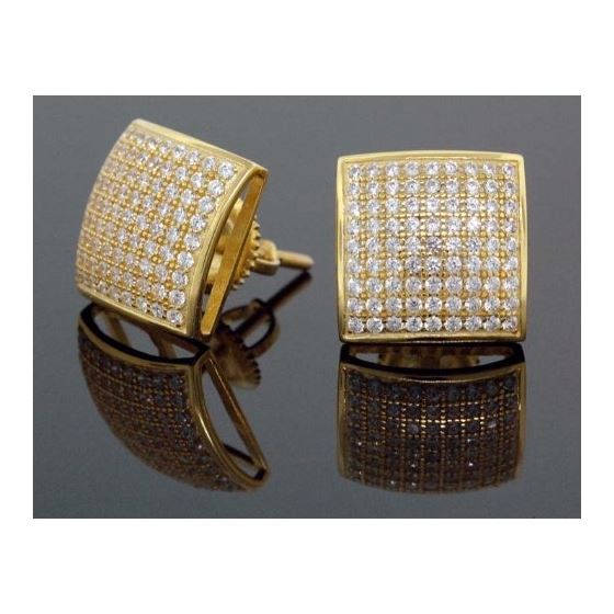 .925 Sterling Silver Yellow Square White Crystal Micro Pave Unisex Mens Stud Earrings 2