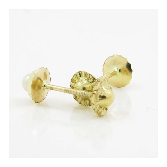 14K Yellow gold Round fancy flower pearl stud earrings for Children/Kids web188 4