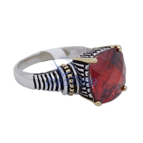 "Ladies .925 Italian Sterling Silver Ruby Red synthetic gemstone ring SAR41 6