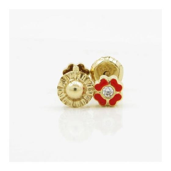 14K Yellow gold Flower cz stud earrings for Children/Kids web117 2