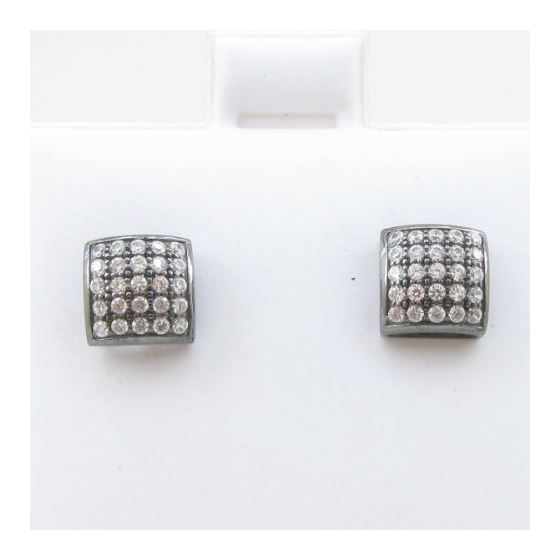 Mens .925 sterling silver Black and white 5 row square earring MLCZ85 5mm thick and 7mm wide Size 2