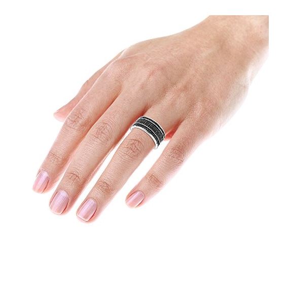 Ladies Unique Ring 10K 5 Row Black Natural 0.4 C-4