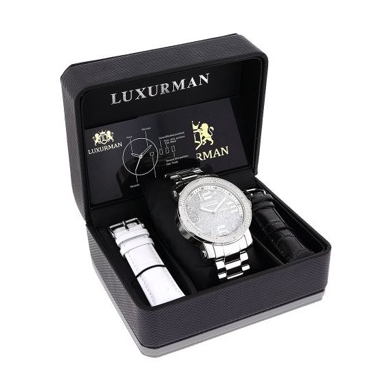 Luxurman Genuine Mens Diamond Watch paved in 0.12 ct White Sparkling Stones 4