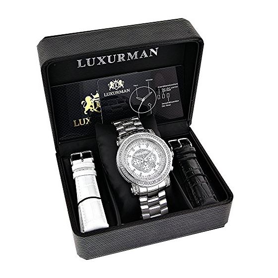 Oversized Luxurman Escalade Mens Diamond Watch 2.5ct Chronograph Gold Plated 4