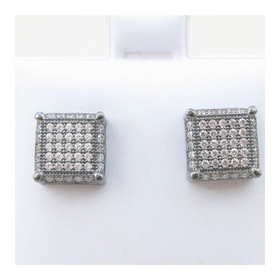 Mens .925 sterling silver White and black 7 row square earring MLCZ111 4mm thick and 8mm wide Size 2