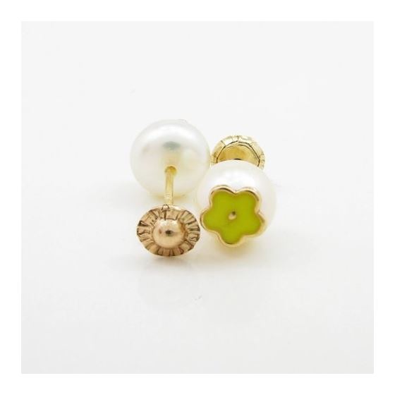 14K Yellow gold Pearl flower stud earrings for Children/Kids web2 2